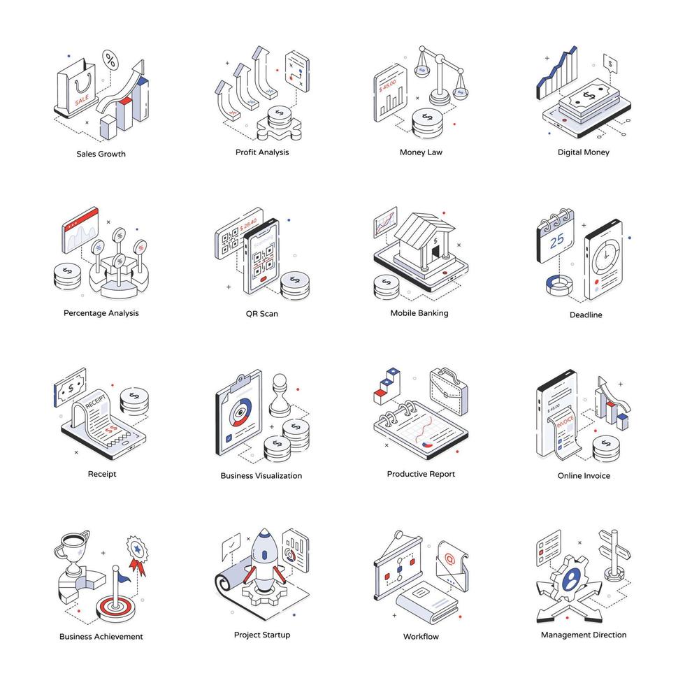 Set of Financial Growth Isometric Icons vector