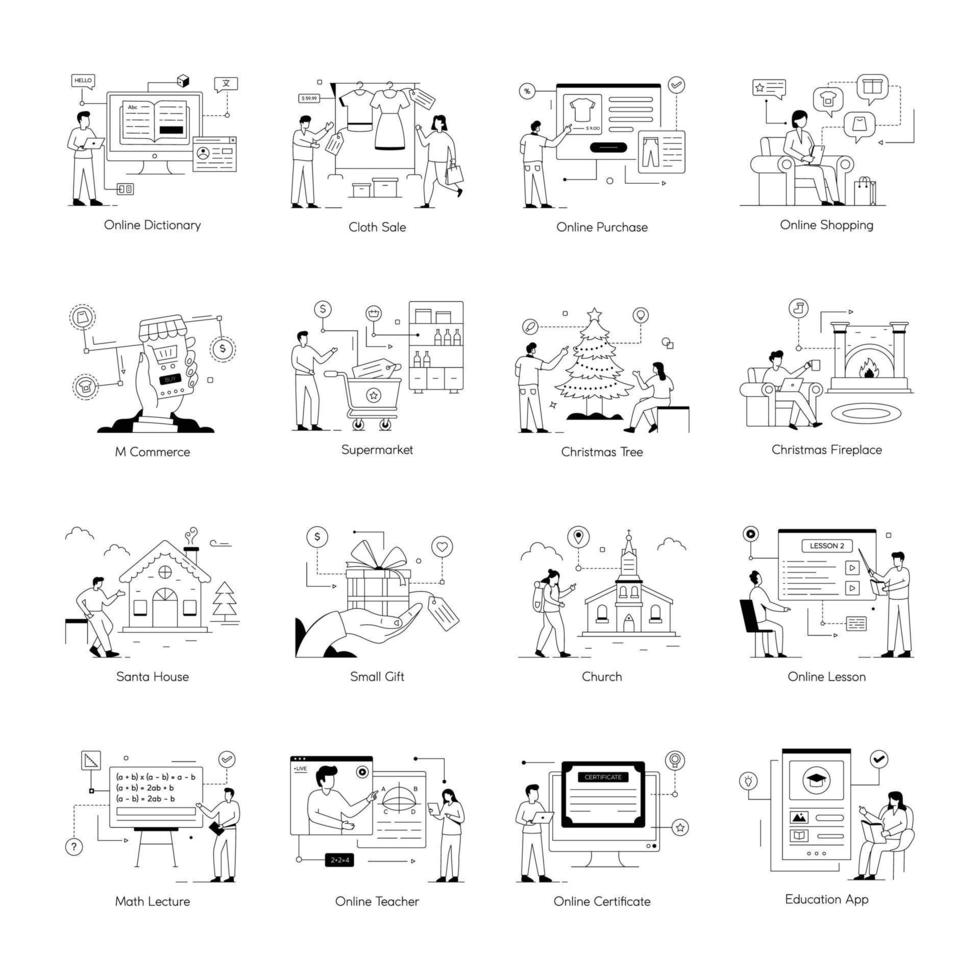 Bundle of Ecommerce and Study Linear Illustrations vector