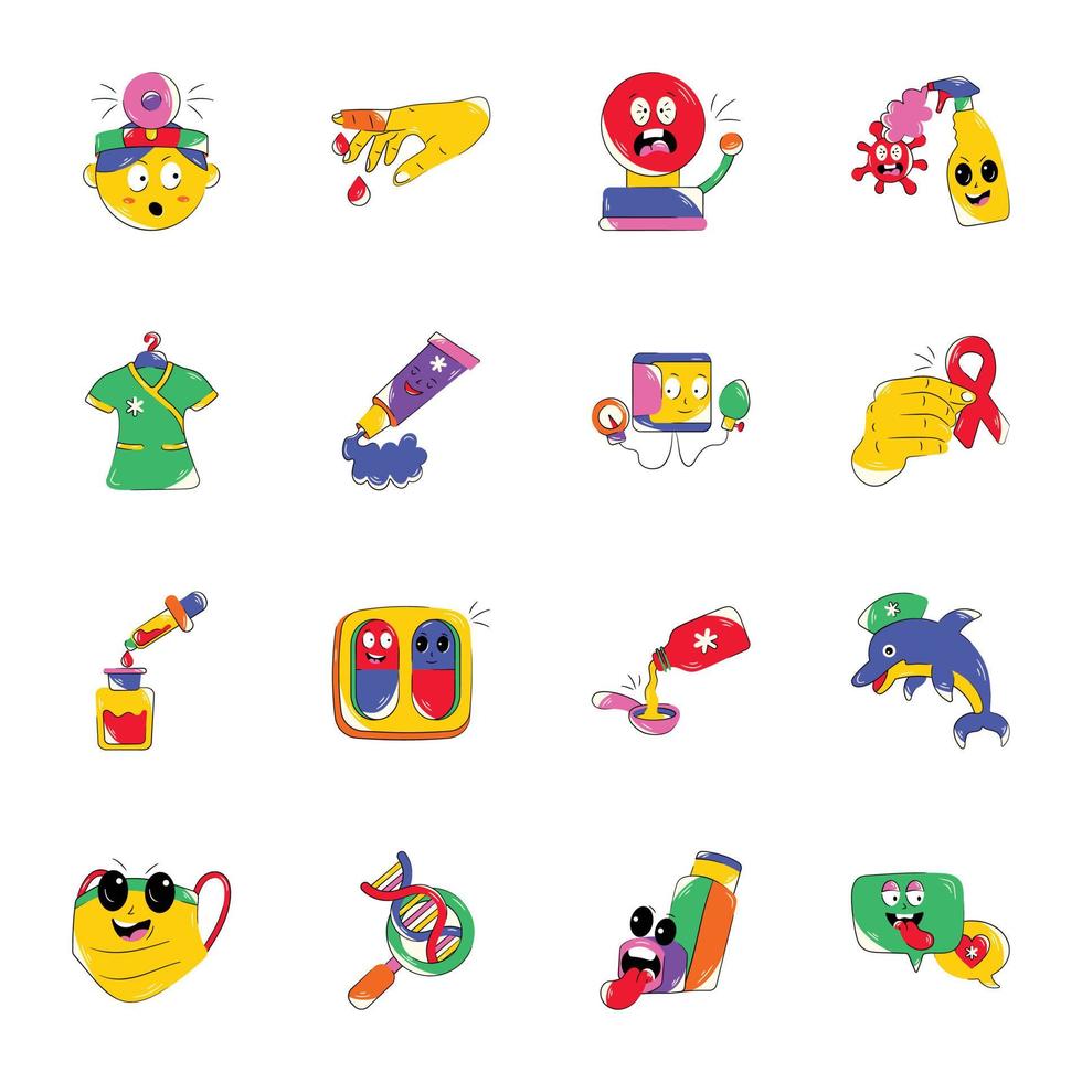 Bundle of Premium Medical Aid Flat Stickers vector