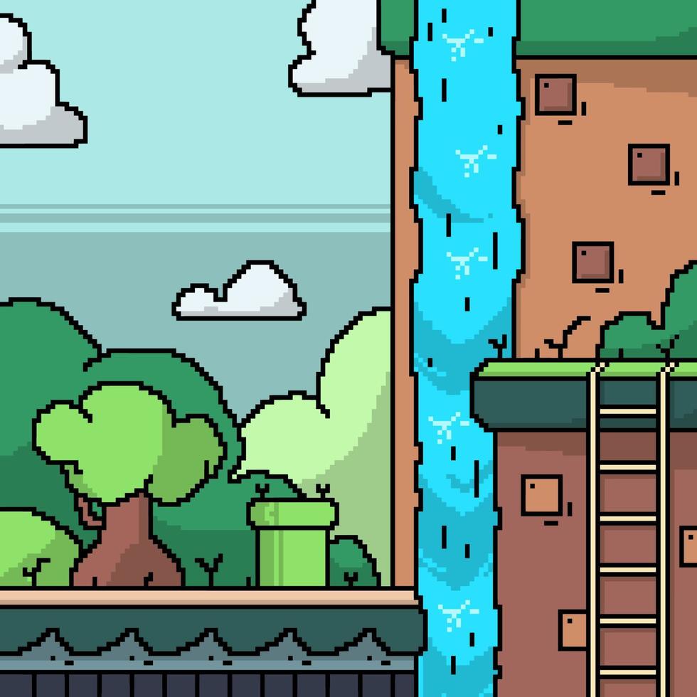 Waterfall View in Pixel Style vector