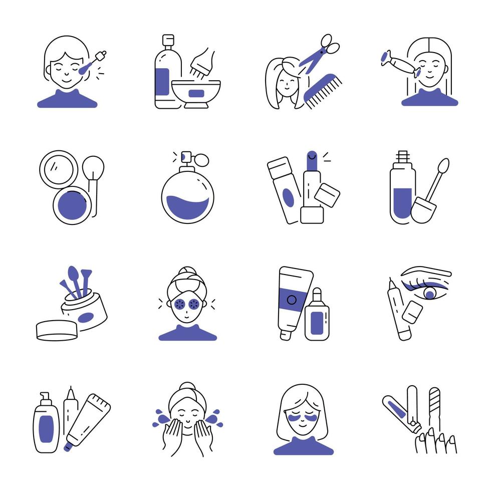 Bundle of 16 Self Care Linear Icons vector