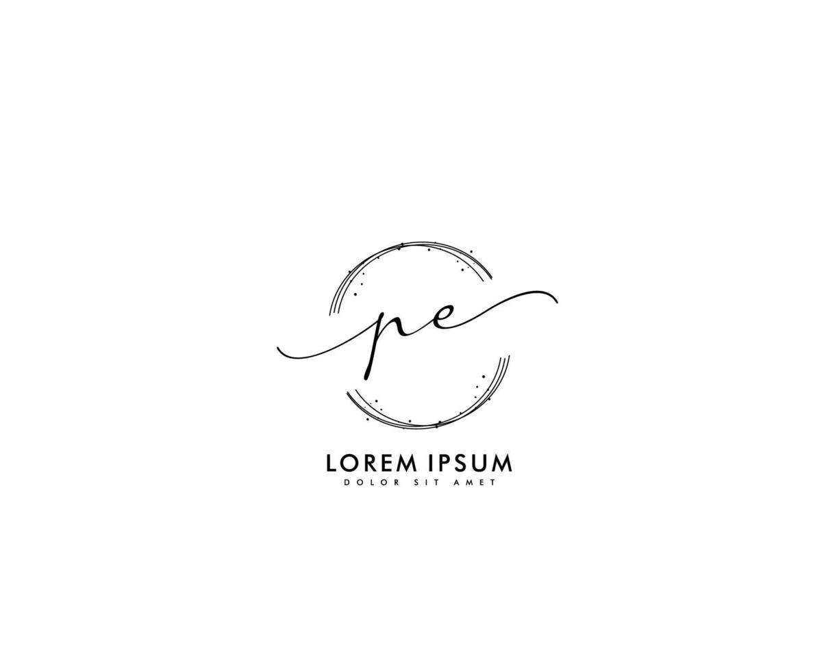 Initial letter PE Feminine logo beauty monogram and elegant logo design, handwriting logo of initial signature, wedding, fashion, floral and botanical with creative template vector