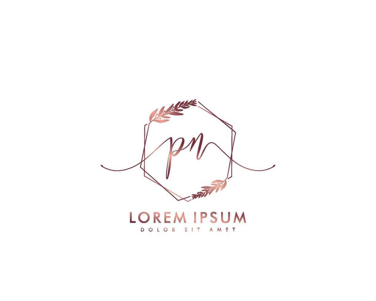 Initial letter PN Feminine logo beauty monogram and elegant logo design, handwriting logo of initial signature, wedding, fashion, floral and botanical with creative template vector