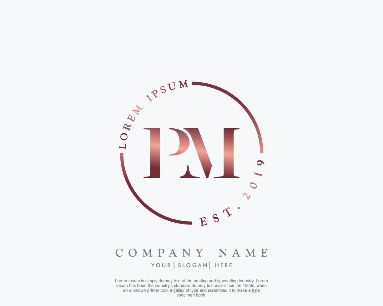Initial letter PM Feminine logo beauty monogram and elegant logo design, handwriting logo of initial signature, wedding, fashion, floral and botanical with creative template vector