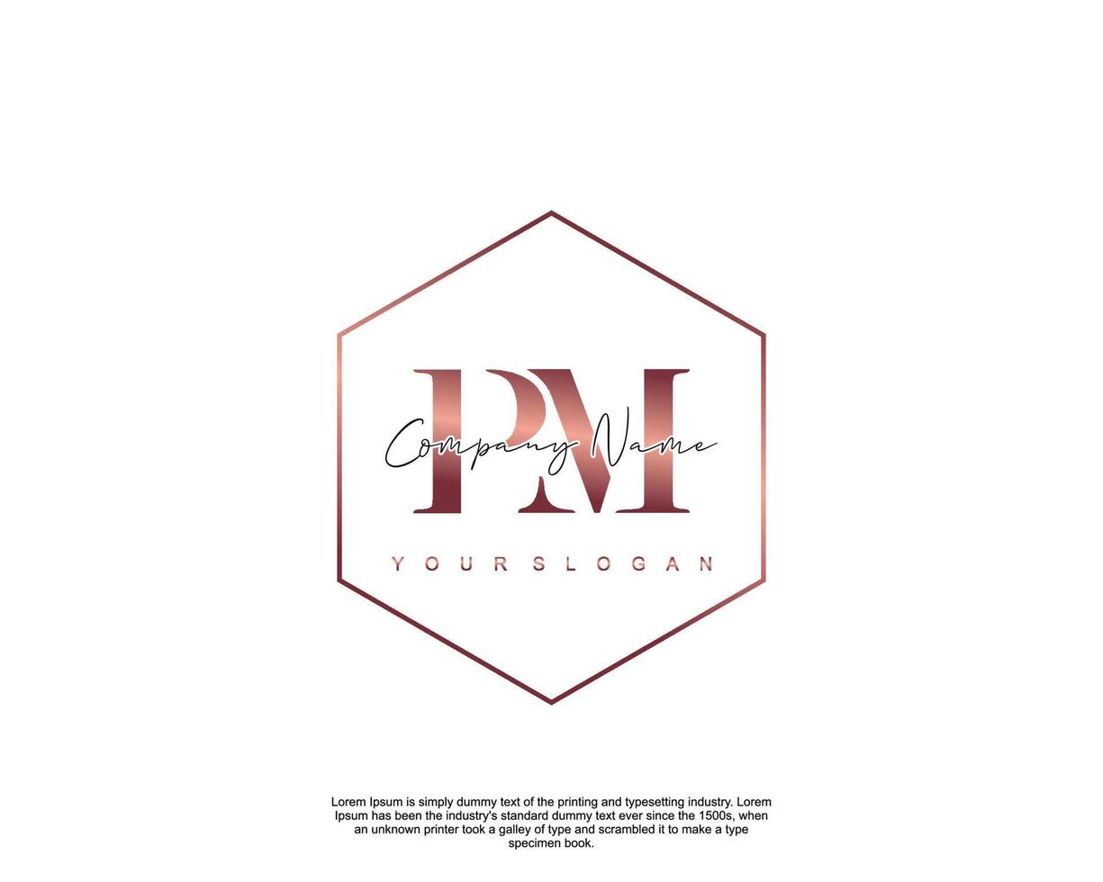 Initial letter PM Feminine logo beauty monogram and elegant logo design, handwriting logo of initial signature, wedding, fashion, floral and botanical with creative template vector
