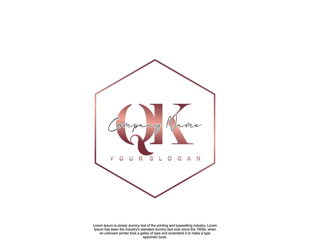 Initial letter QK Feminine logo beauty monogram and elegant logo design, handwriting logo of initial signature, wedding, fashion, floral and botanical with creative template vector
