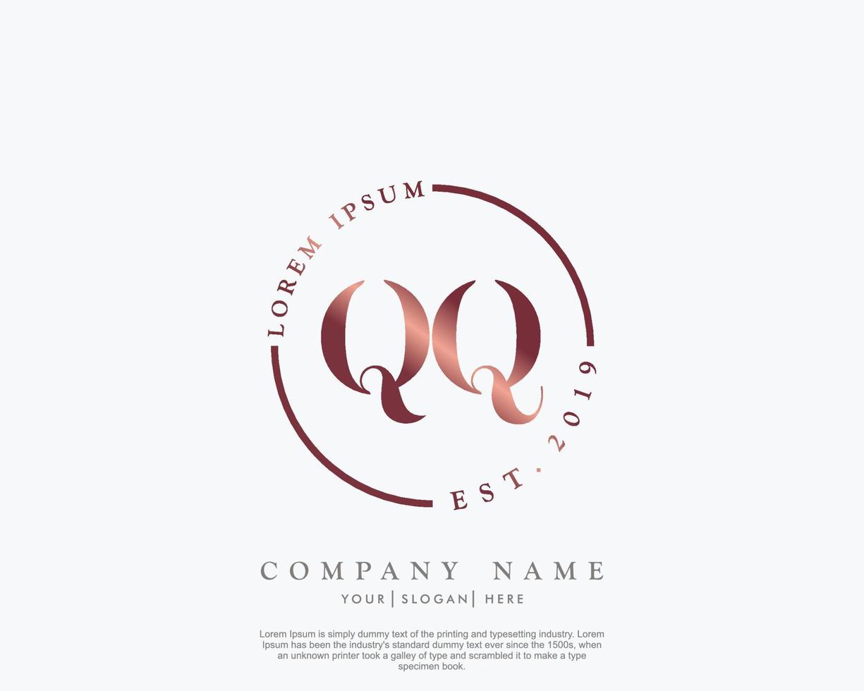 Initial letter QQ Feminine logo beauty monogram and elegant logo design, handwriting logo of initial signature, wedding, fashion, floral and botanical with creative template vector