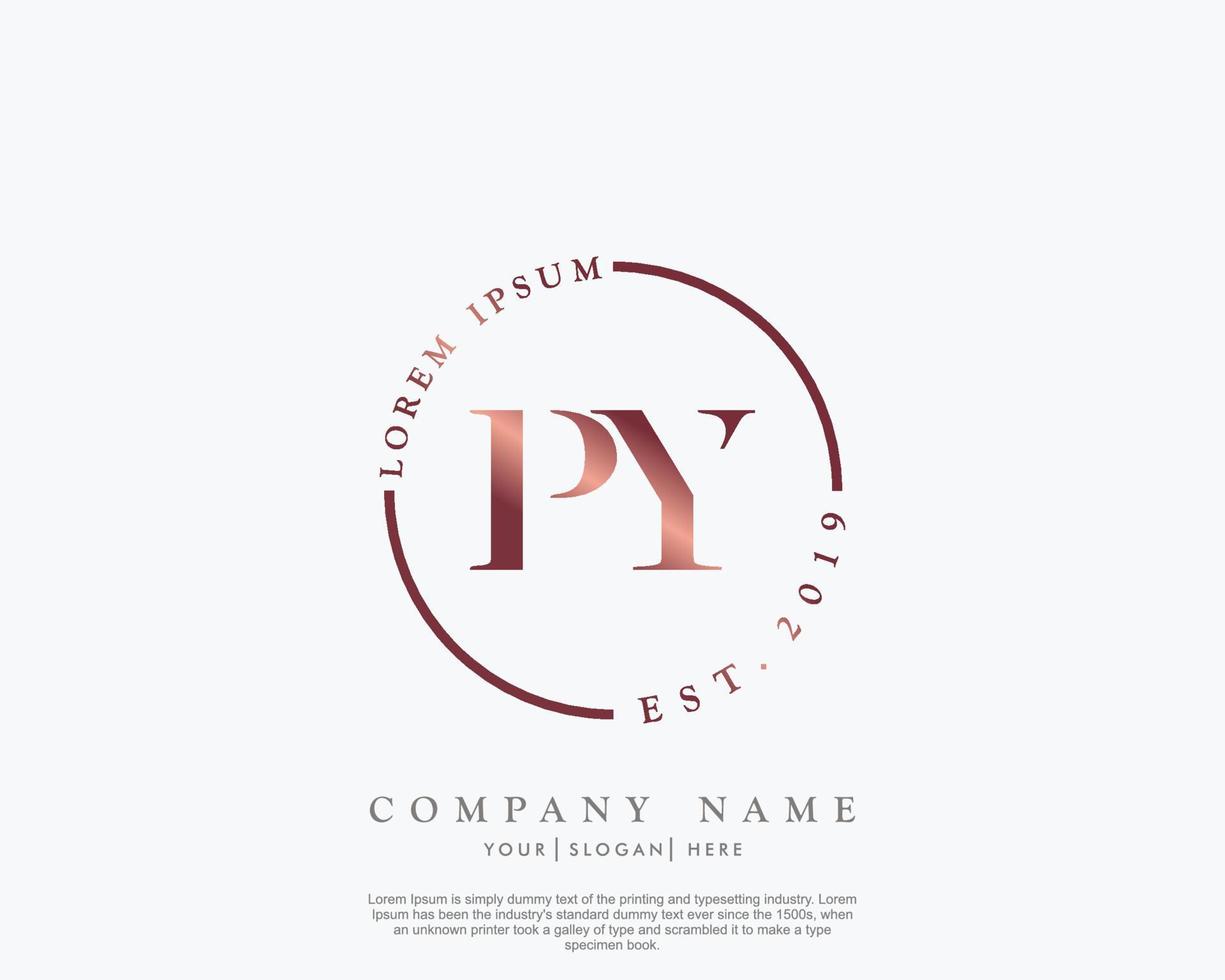 Initial letter PY Feminine logo beauty monogram and elegant logo design, handwriting logo of initial signature, wedding, fashion, floral and botanical with creative template vector
