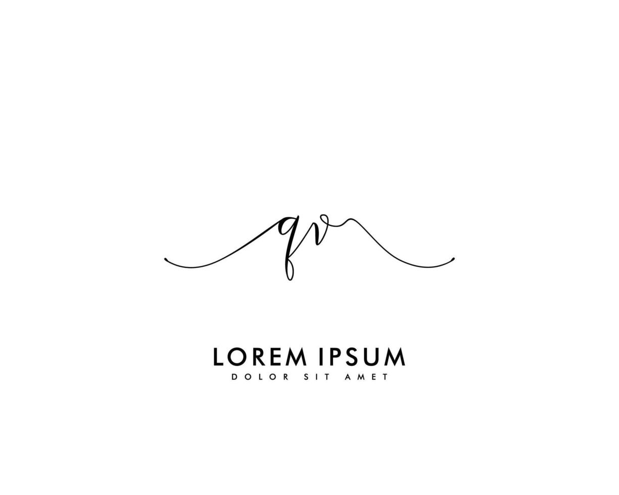 Initial letter QV Feminine logo beauty monogram and elegant logo design, handwriting logo of initial signature, wedding, fashion, floral and botanical with creative template vector