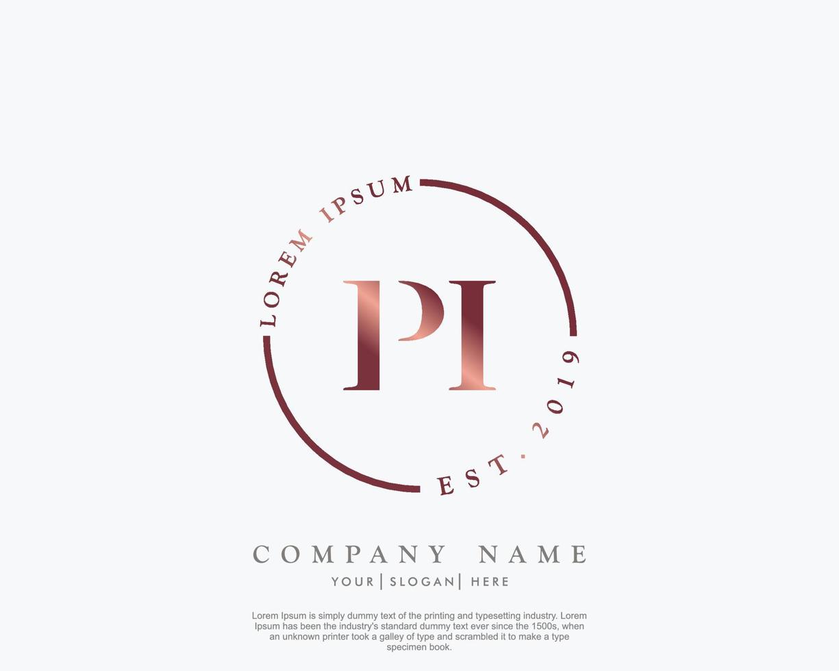 Initial letter PI Feminine logo beauty monogram and elegant logo design, handwriting logo of initial signature, wedding, fashion, floral and botanical with creative template vector