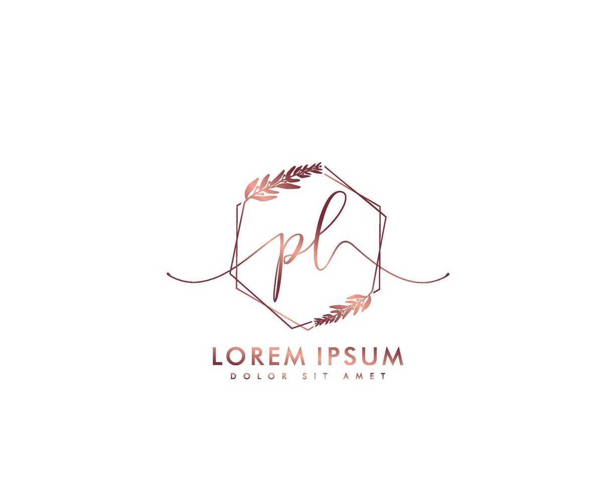 Initial letter PL Feminine logo beauty monogram and elegant logo design, handwriting logo of initial signature, wedding, fashion, floral and botanical with creative template vector