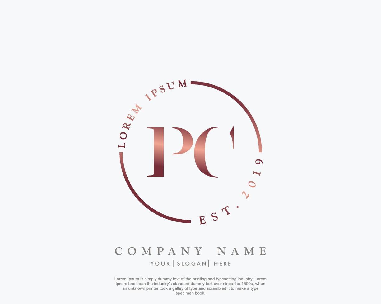 Initial letter PC Feminine logo beauty monogram and elegant logo design, handwriting logo of initial signature, wedding, fashion, floral and botanical with creative template vector