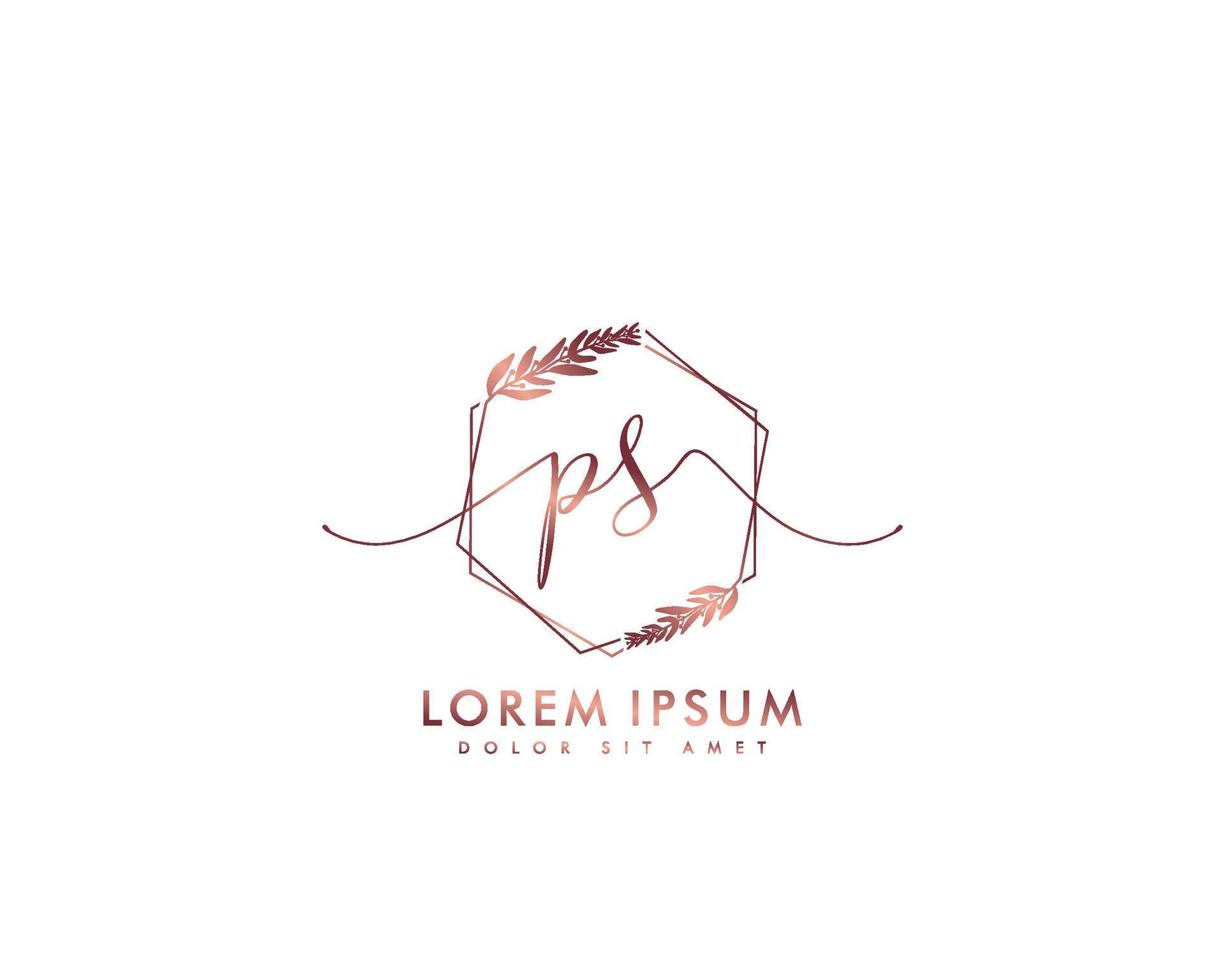Initial letter PS Feminine logo beauty monogram and elegant logo design, handwriting logo of initial signature, wedding, fashion, floral and botanical with creative template vector