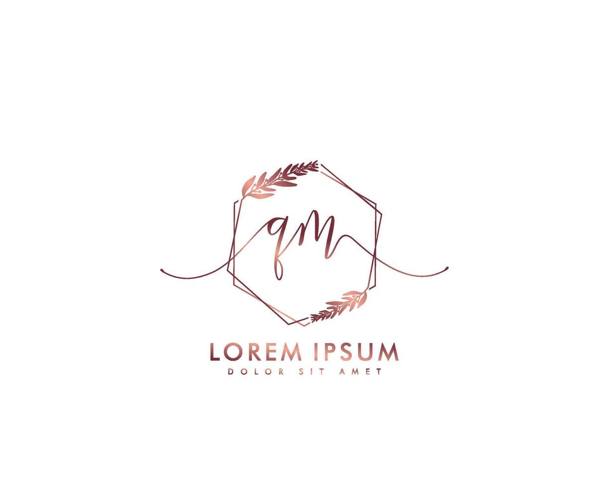 Initial letter QM Feminine logo beauty monogram and elegant logo design, handwriting logo of initial signature, wedding, fashion, floral and botanical with creative template vector