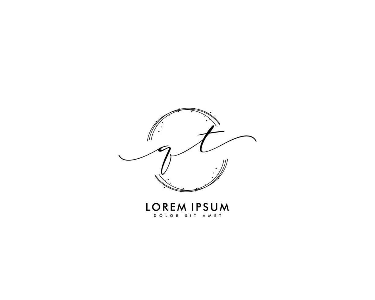 Initial letter QT Feminine logo beauty monogram and elegant logo design, handwriting logo of initial signature, wedding, fashion, floral and botanical with creative template vector
