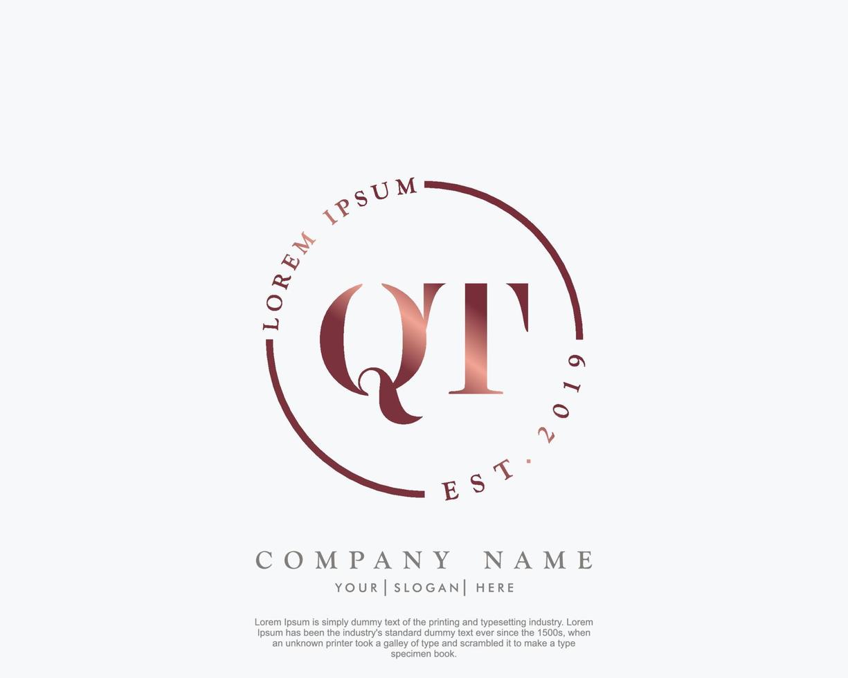 Initial letter QT Feminine logo beauty monogram and elegant logo design, handwriting logo of initial signature, wedding, fashion, floral and botanical with creative template vector