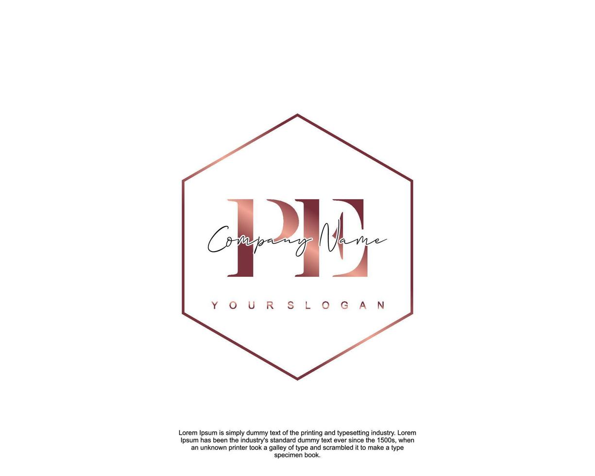 Initial letter PE Feminine logo beauty monogram and elegant logo design, handwriting logo of initial signature, wedding, fashion, floral and botanical with creative template vector