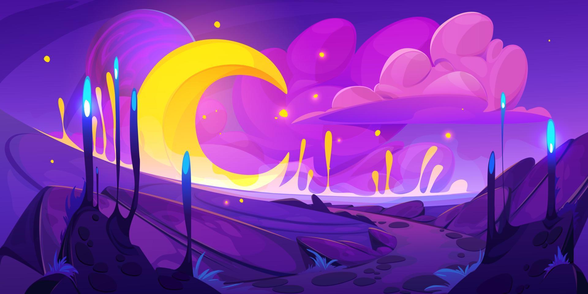 Fantasy cosmos scene with alien planet landscape vector