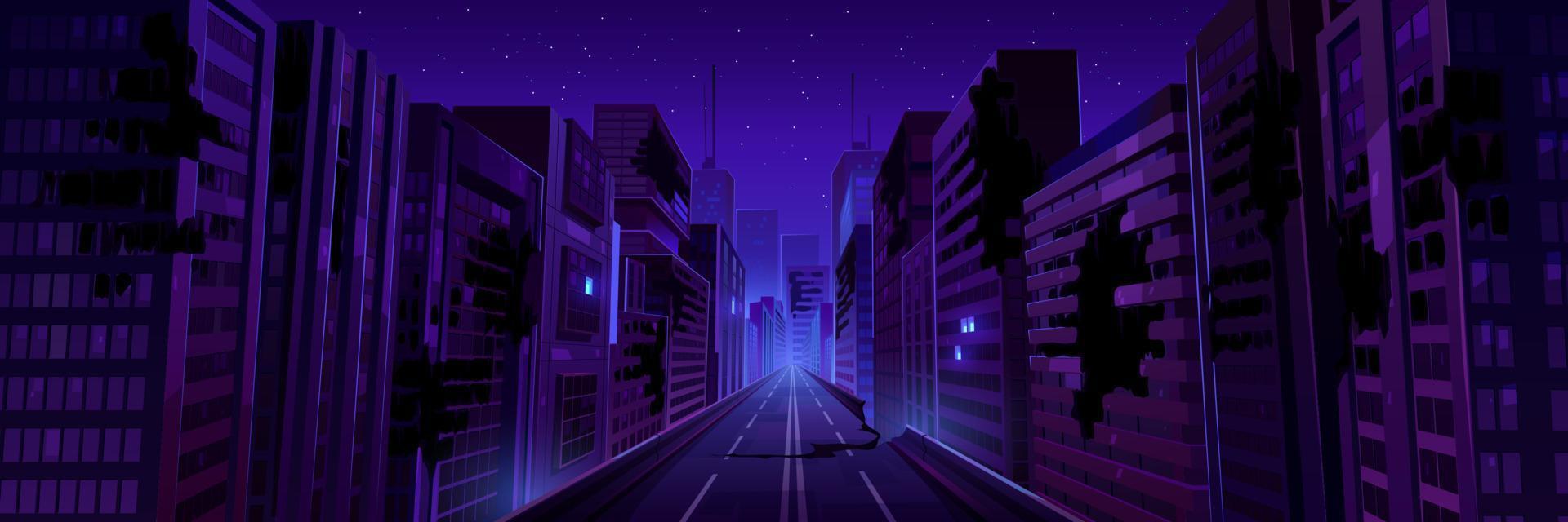 City street with broken buildings and ruins vector