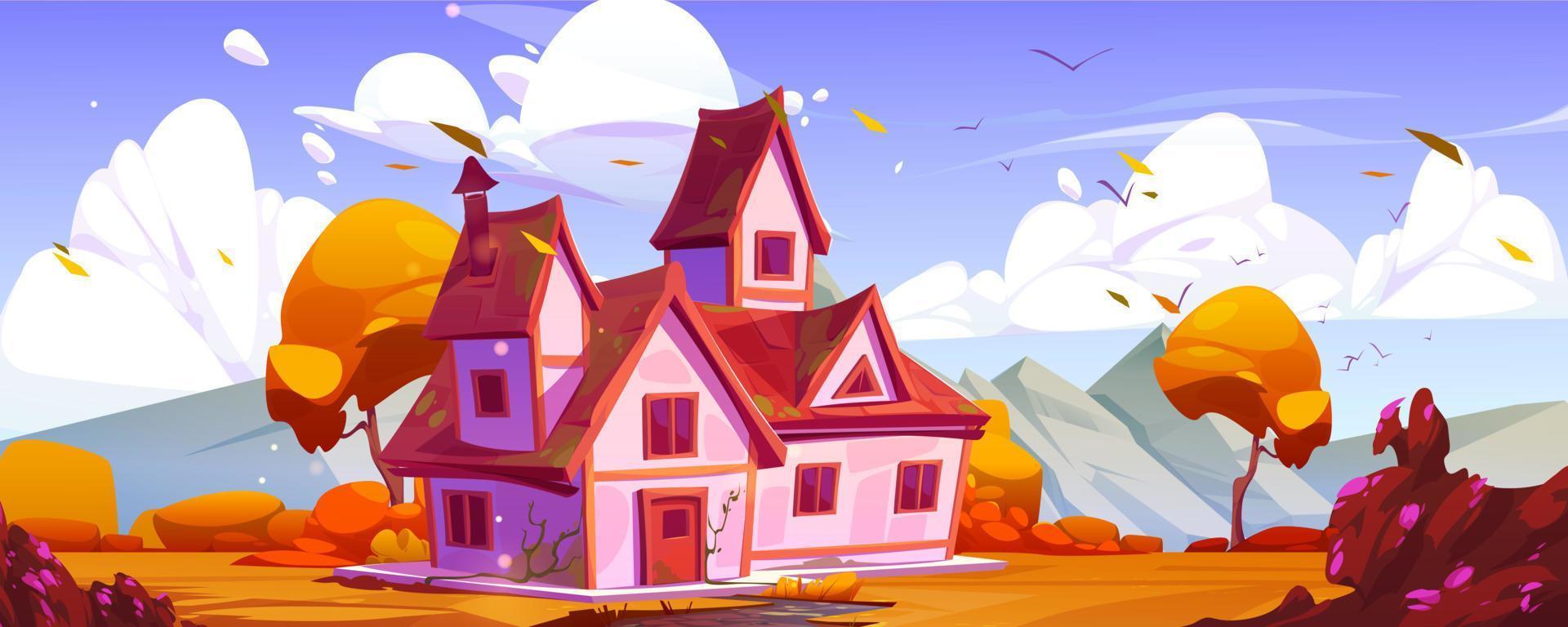 Nice house surrounded by mountain landscape vector