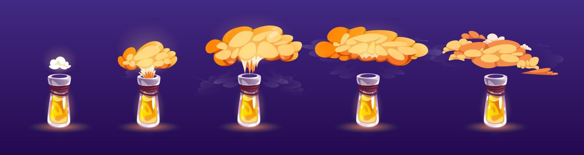 Potion bottle with puff cloud animation set vector