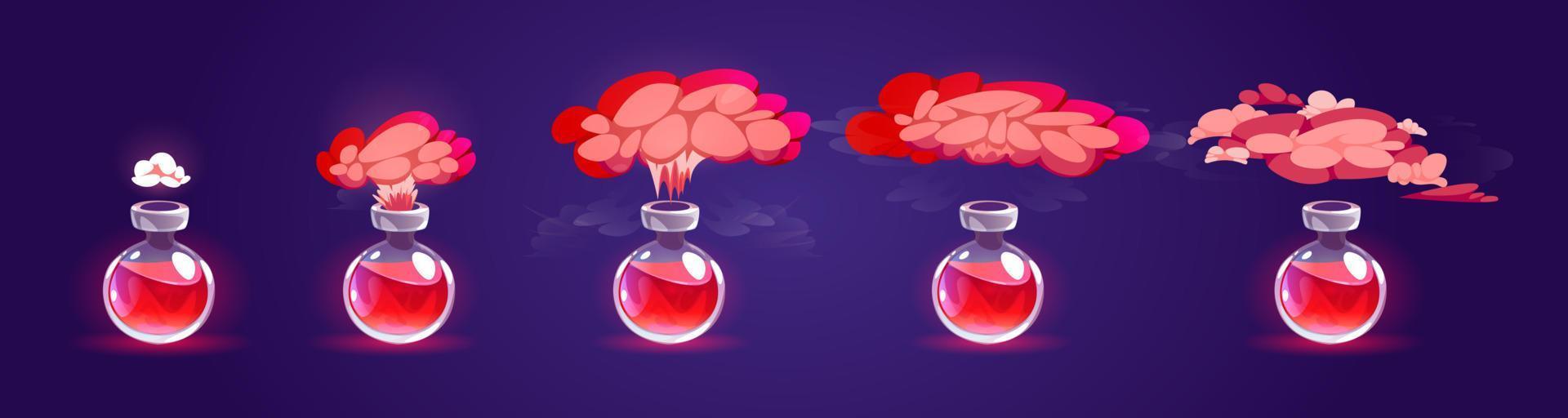 Bottle with potion and smoke cloud, sprite sheet vector