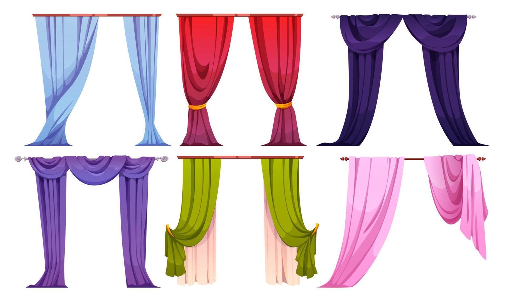 Cartoon set of color curtains isolated on white vector