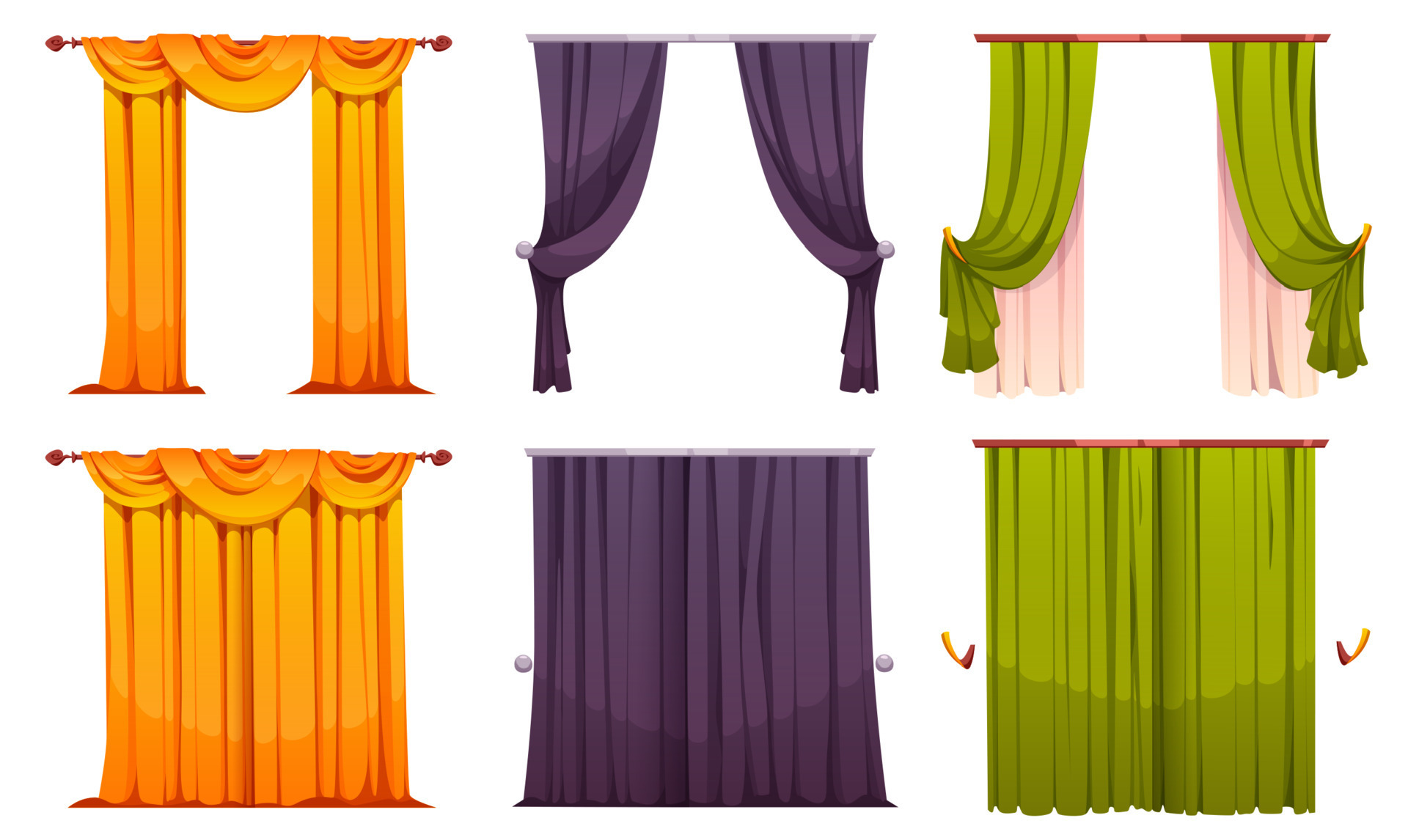Cartoon set of open and closed curtains on white 19804061 Vector Art at