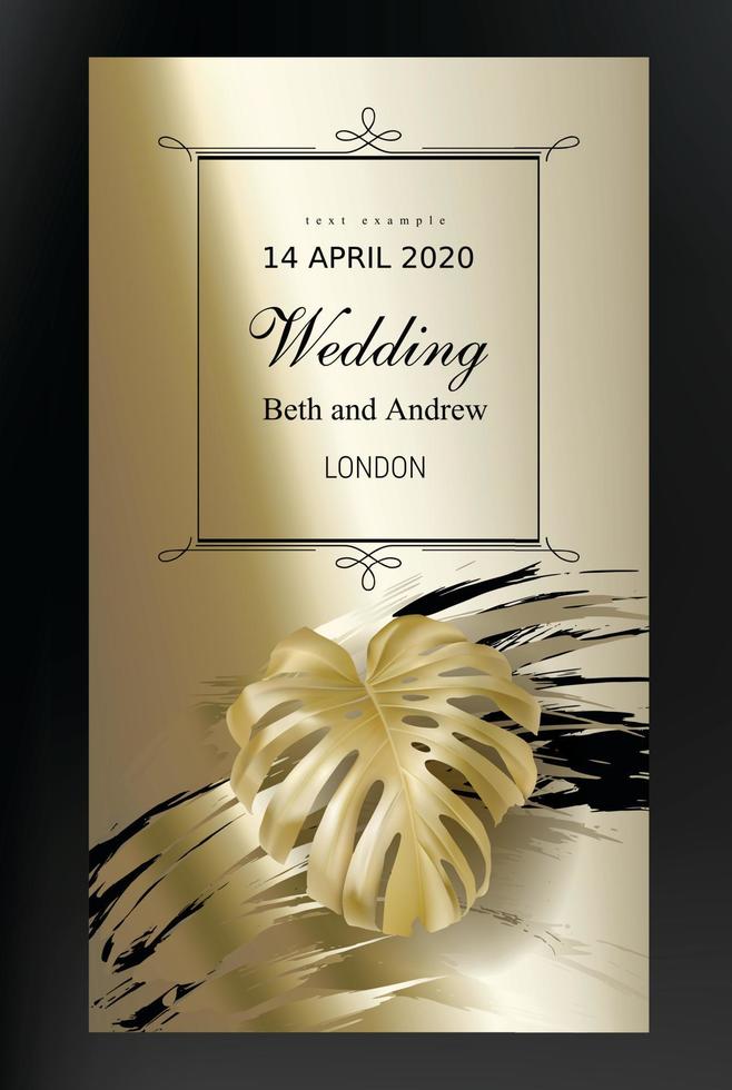 Tropical black and gold leaves on dark background vector