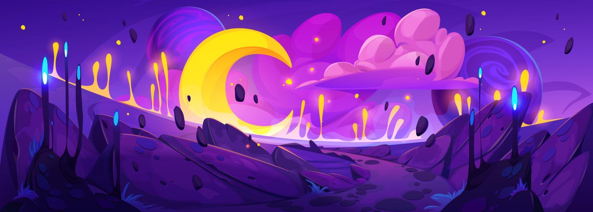 Fantasy cosmos scene with alien planet landscape vector