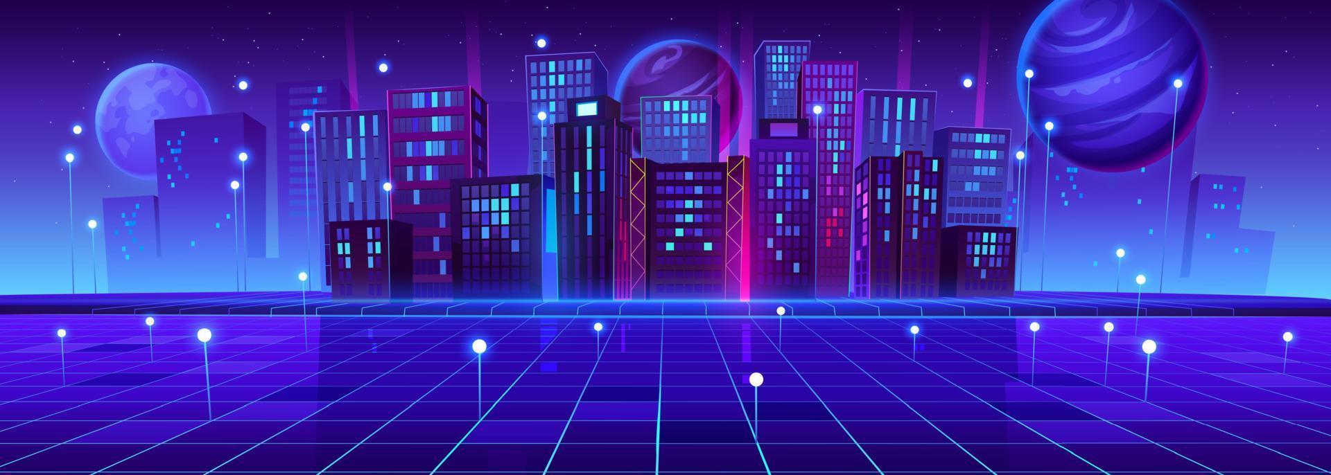 Metaverse, vr technology concept with digital city vector