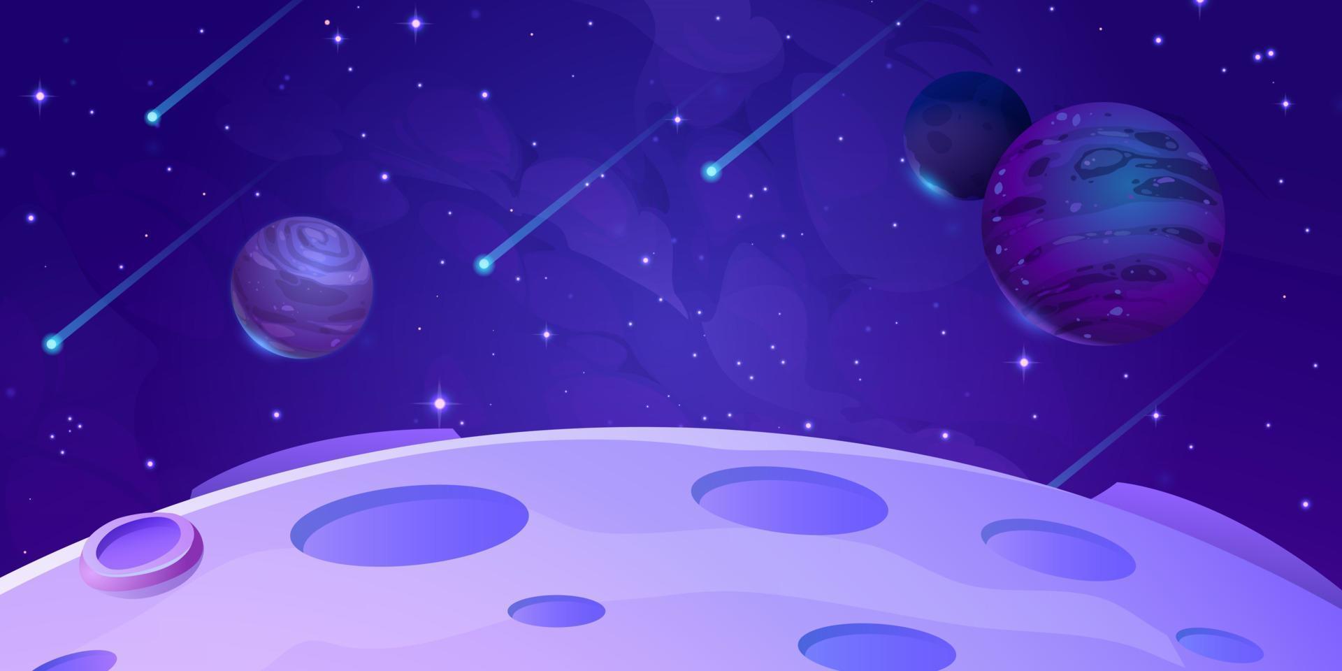 Fantasy alien planets and meteors in outer space vector