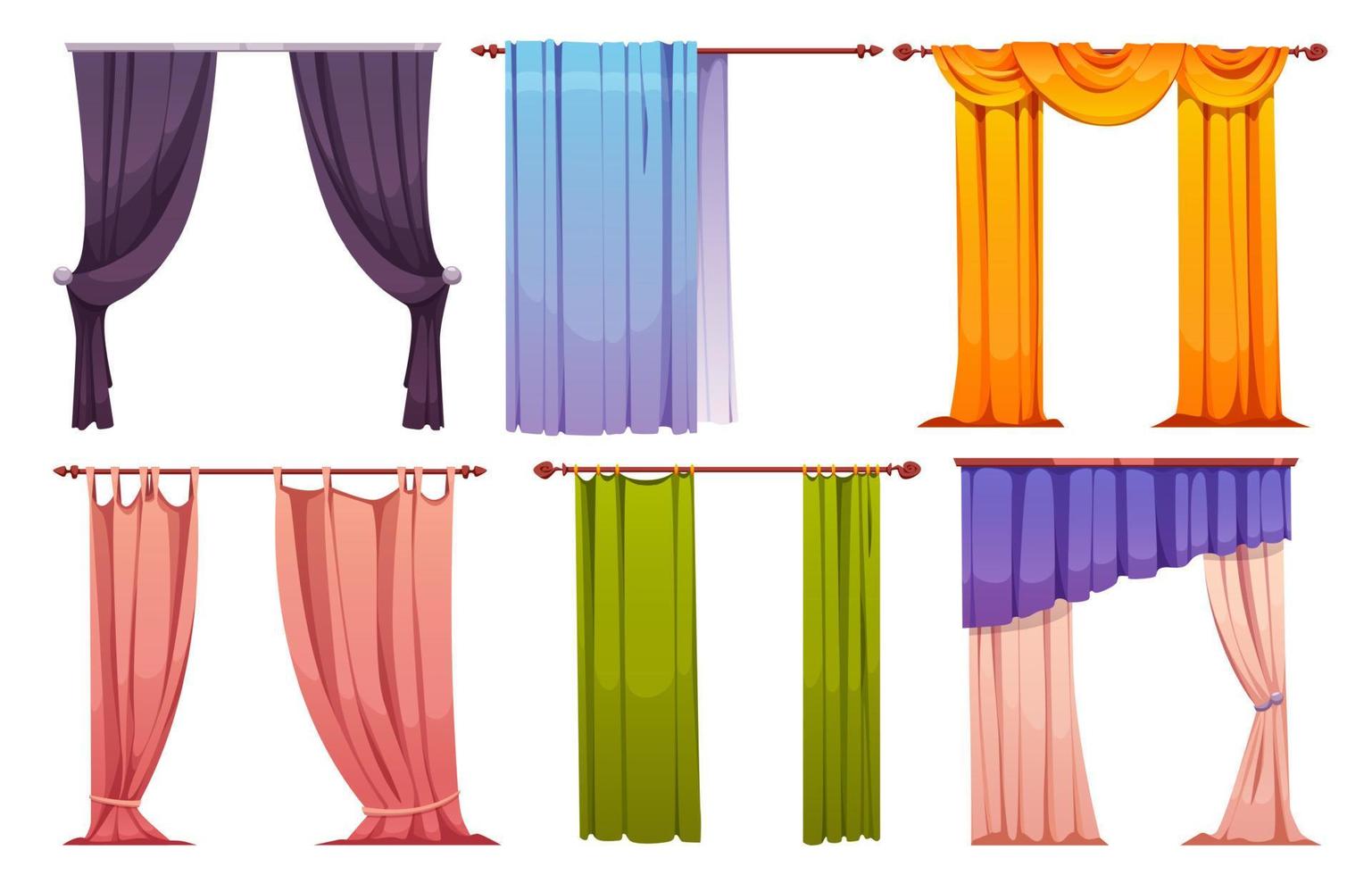 dibujos animados conjunto de color cortinas aislado en blanco vector