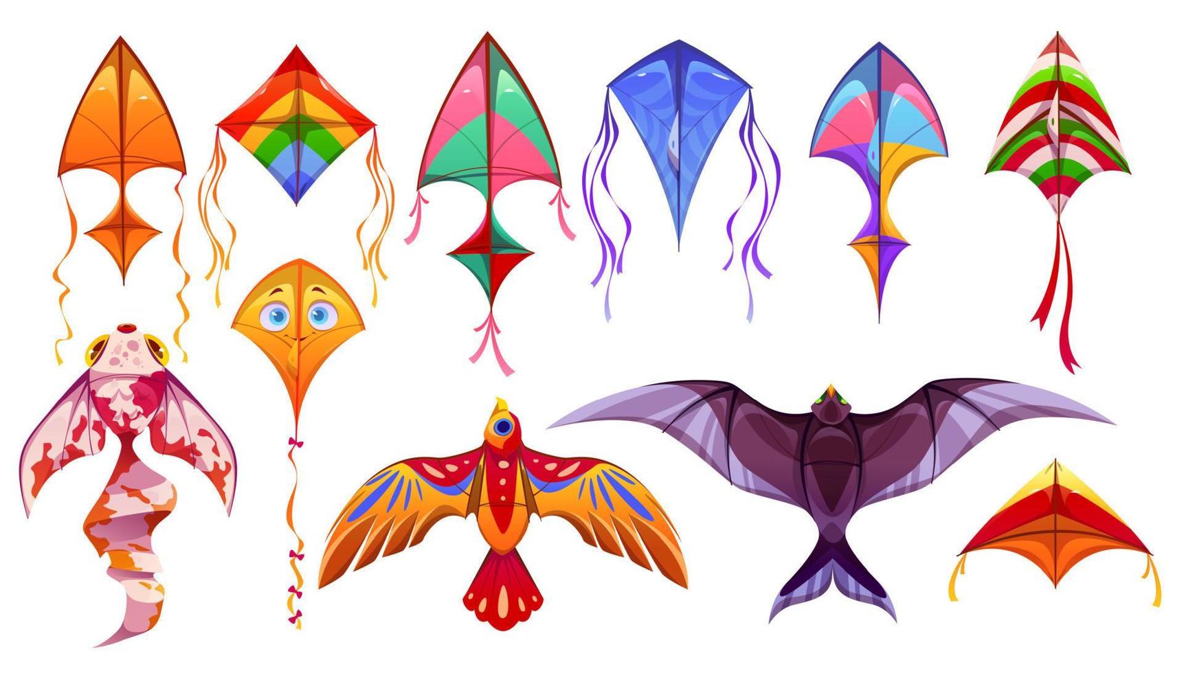 Cartoon set of colorful kites isolated on white vector