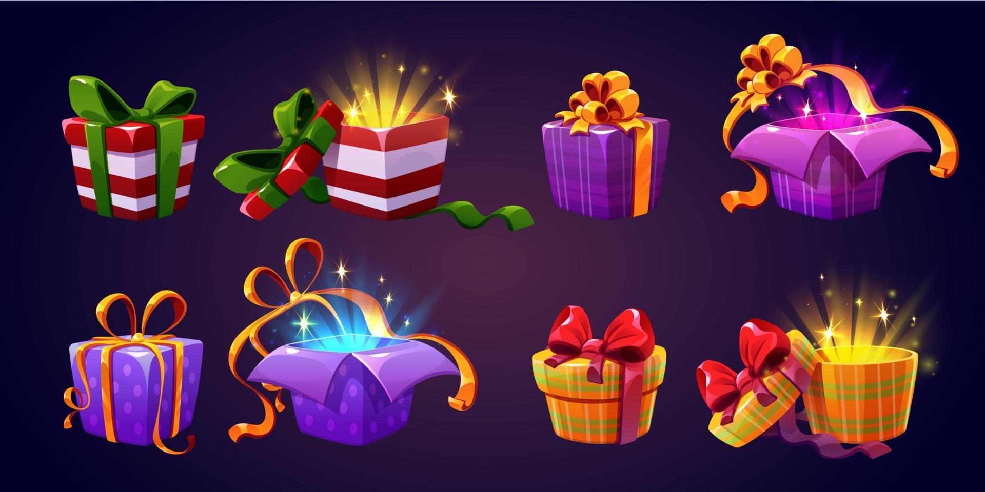 Set of open and closed gift boxes on background vector