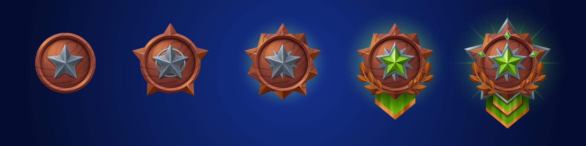 Cartoon set of game badges of different rank vector
