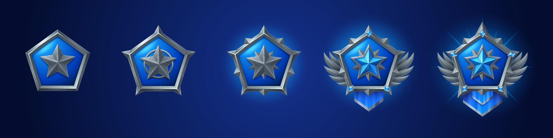 Cartoon set of game badges of different rank vector