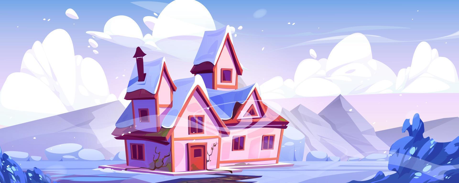 Winter landscape, house surrounded by mountain vector