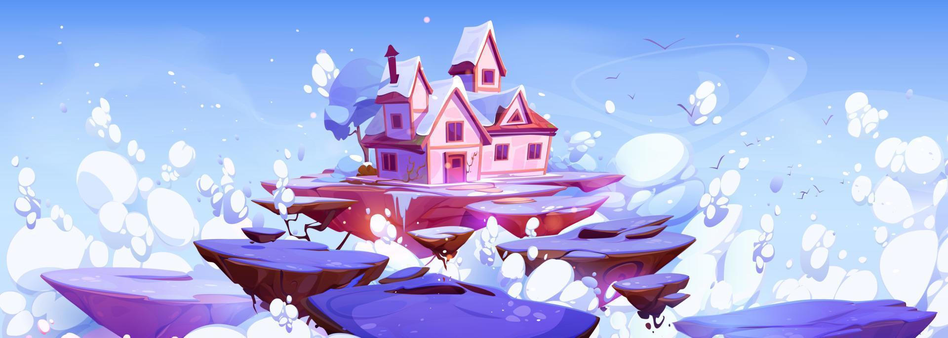 Fantasy house floating on island in blue sky vector