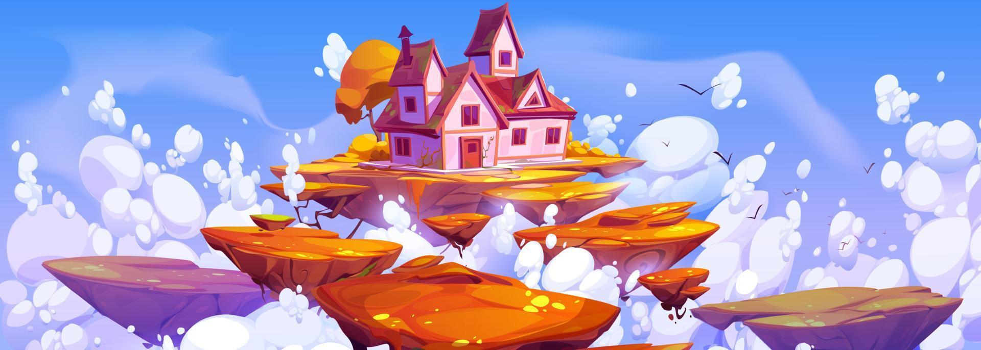 Fantasy house floating on island in blue sky vector