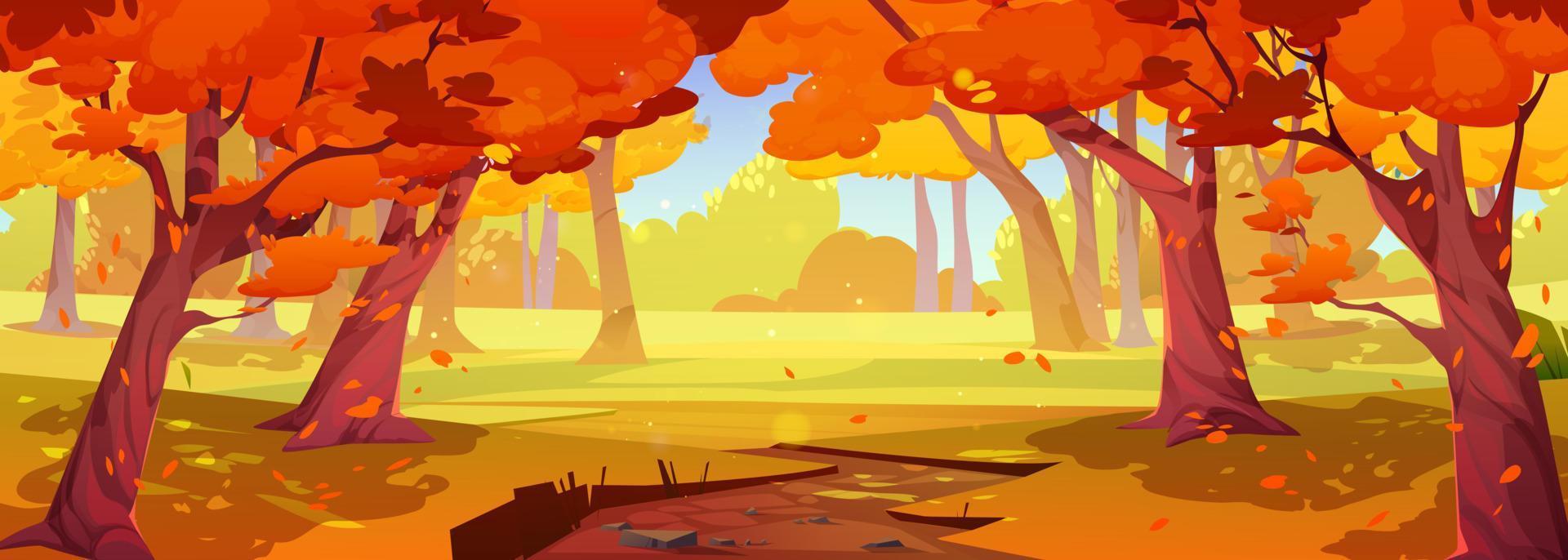 Autumn forest, nature landscape, fall orange park vector