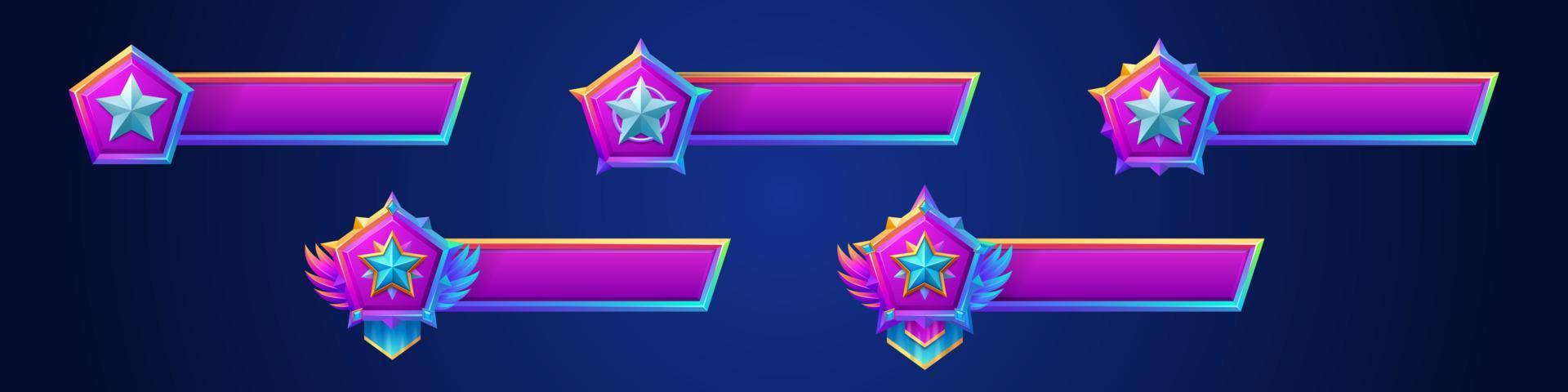Game banners with star badges, empty title bar vector