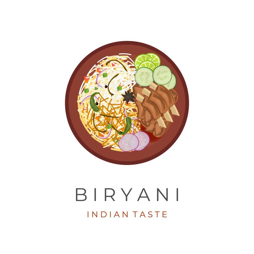 Vector Illustration Logo of Beef Biryani Rice Served on a Clay Plate