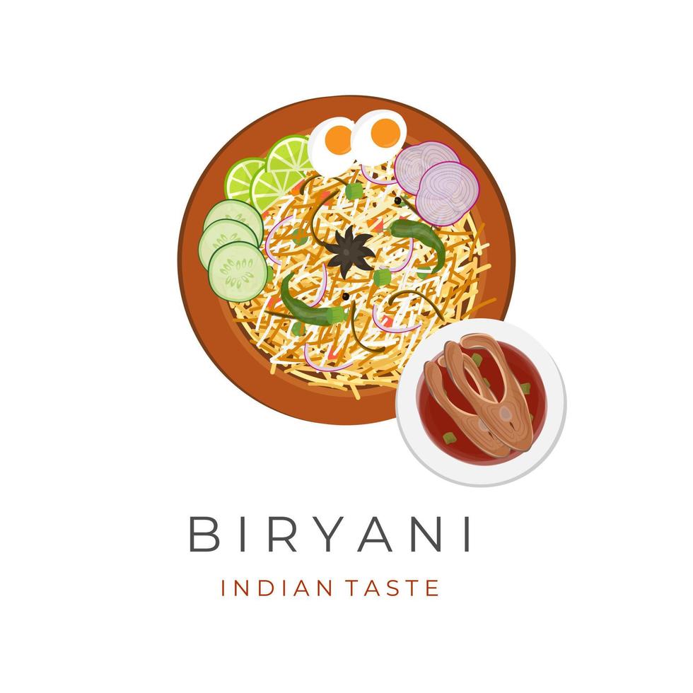 Fish Biryani Rice Vector Illustration Logo