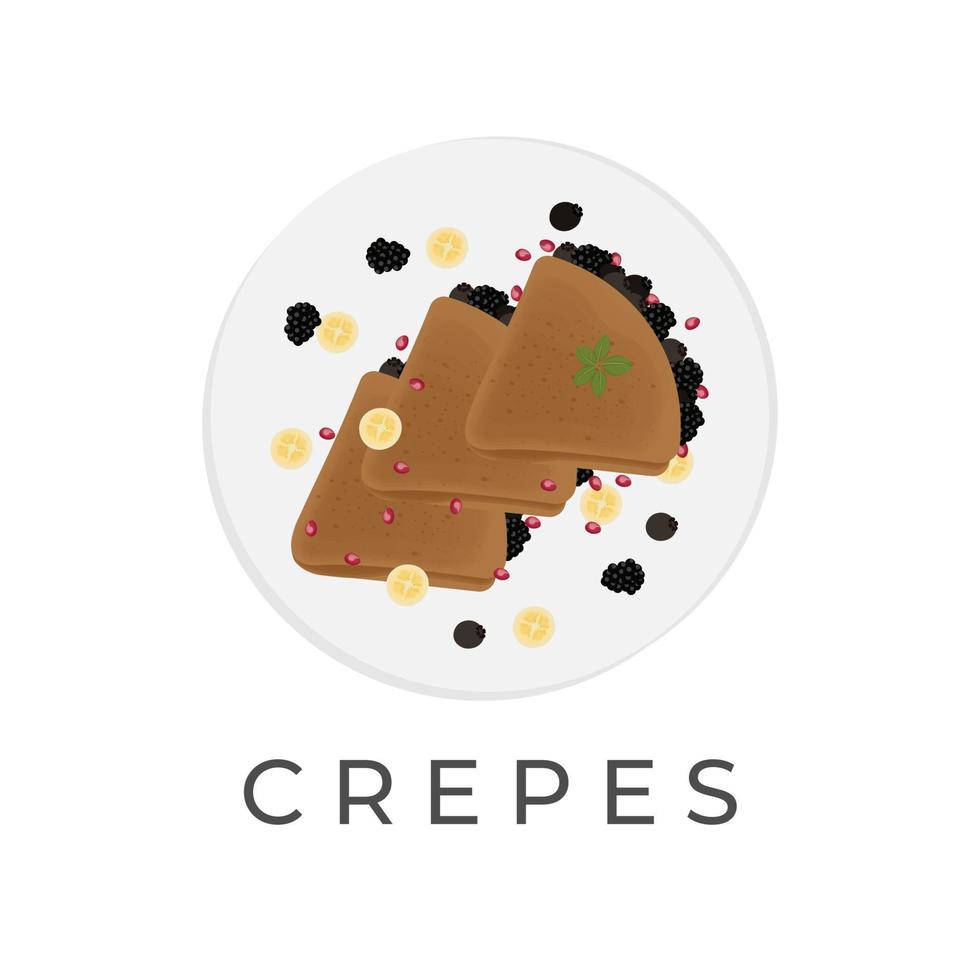 chocolate crepe vector ilustración logo con Fresco Fruta adicional y servido en un blanco plato