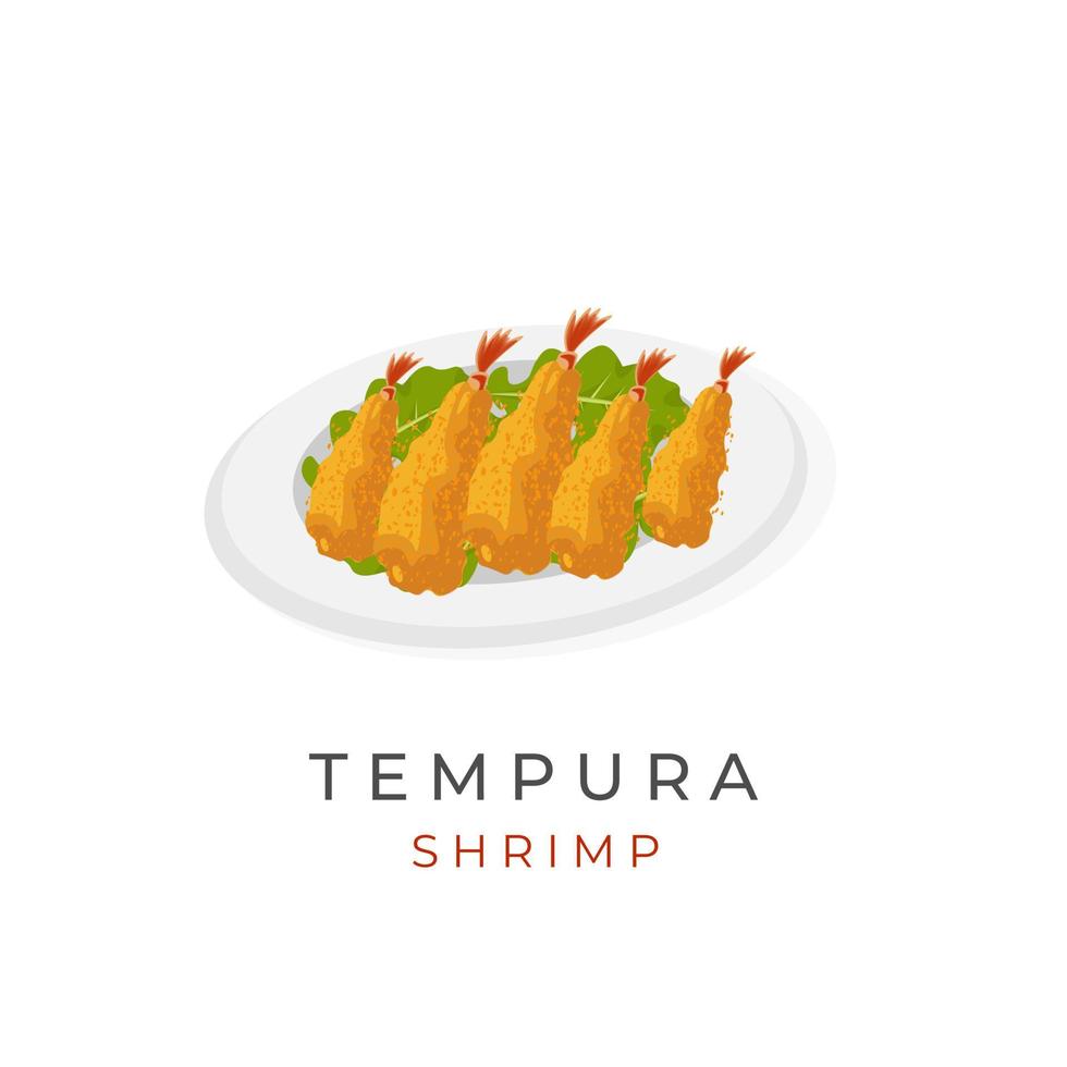 japonés ebi furai tempura ilustración logo servido en un plato vector