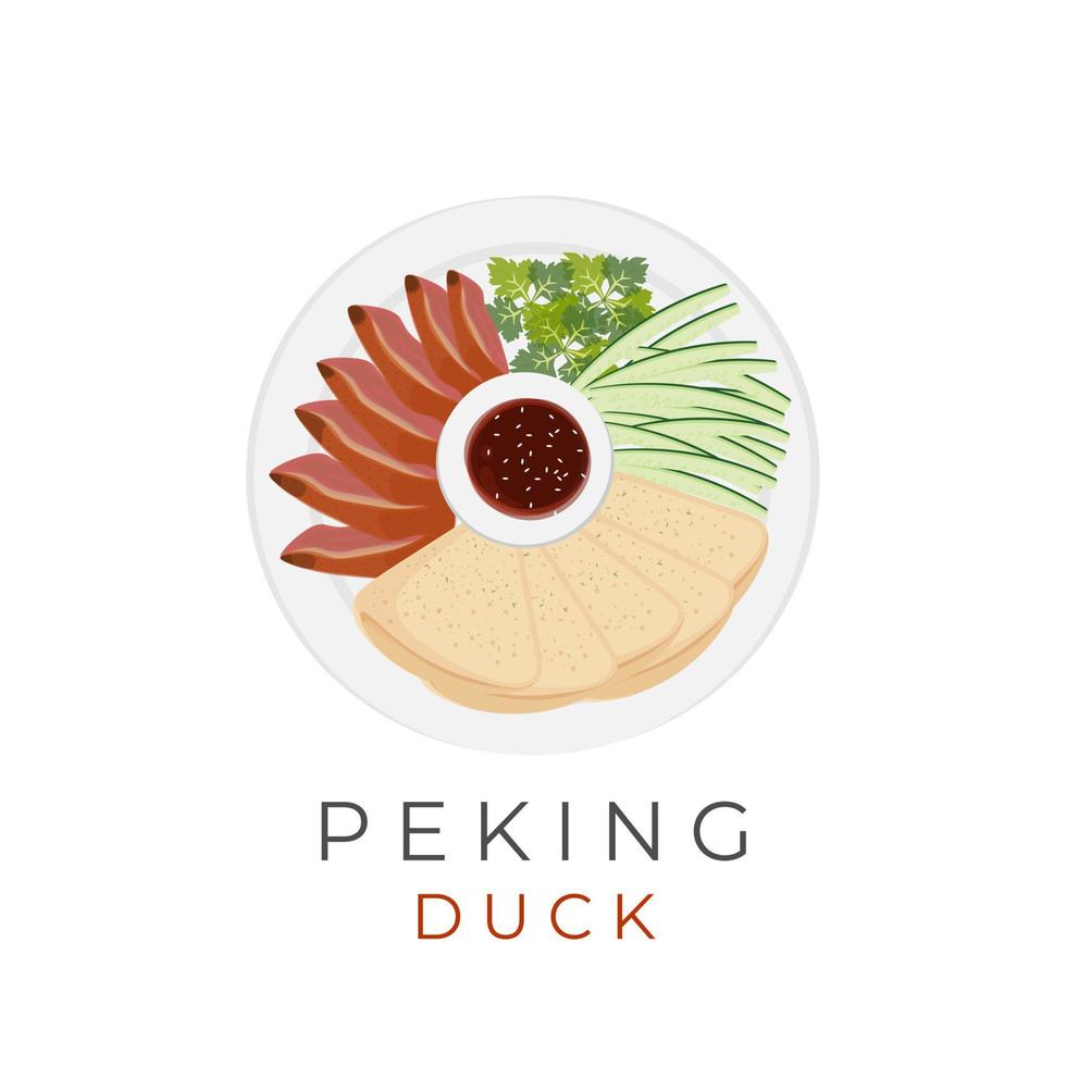 logo ilustración vector de Pekín Pato y chino panqueques servido en un blanco plato