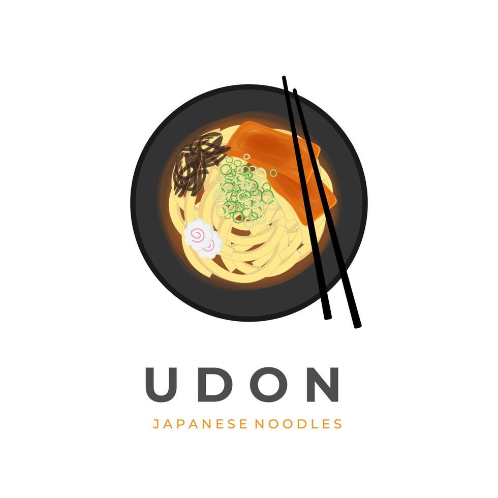 Japanese Udon Noodle Soup Vector Illustration Logo With Tofu Topping Ready to Eat