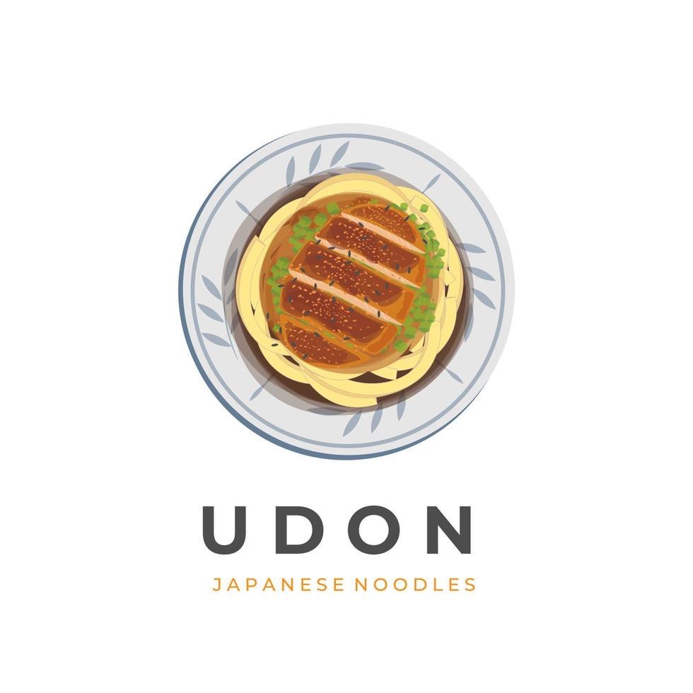 udon fideos sopa vector ilustración logo con adicional katsu