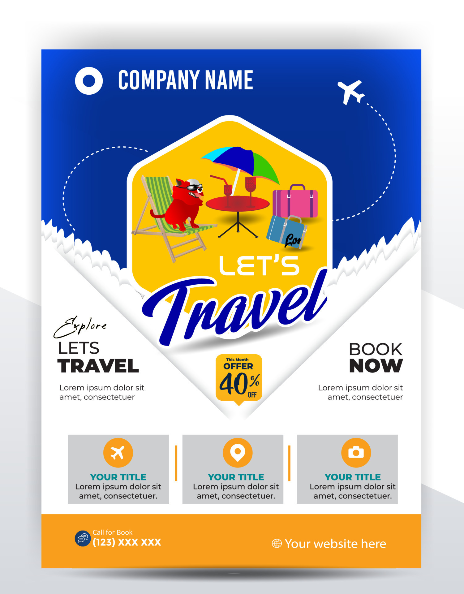 Modern company tours travel flyer design Summer Holiday Tourism